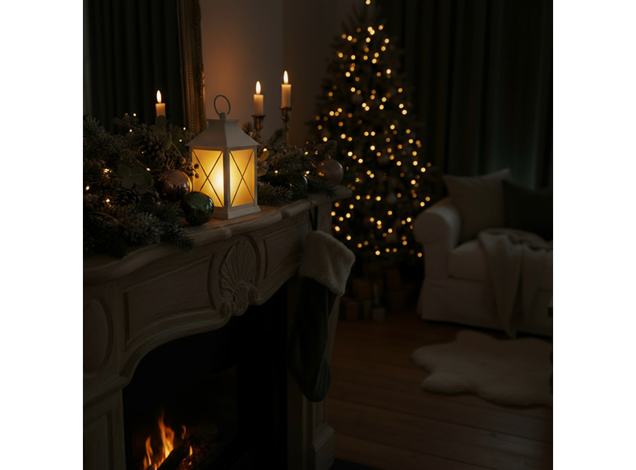 Solight LED vánoční lucerna bílá, 20cm, časovač, 2x AA