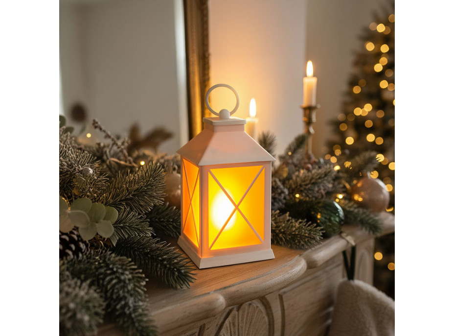 Solight LED vánoční lucerna bílá, 20cm, časovač, 2x AA