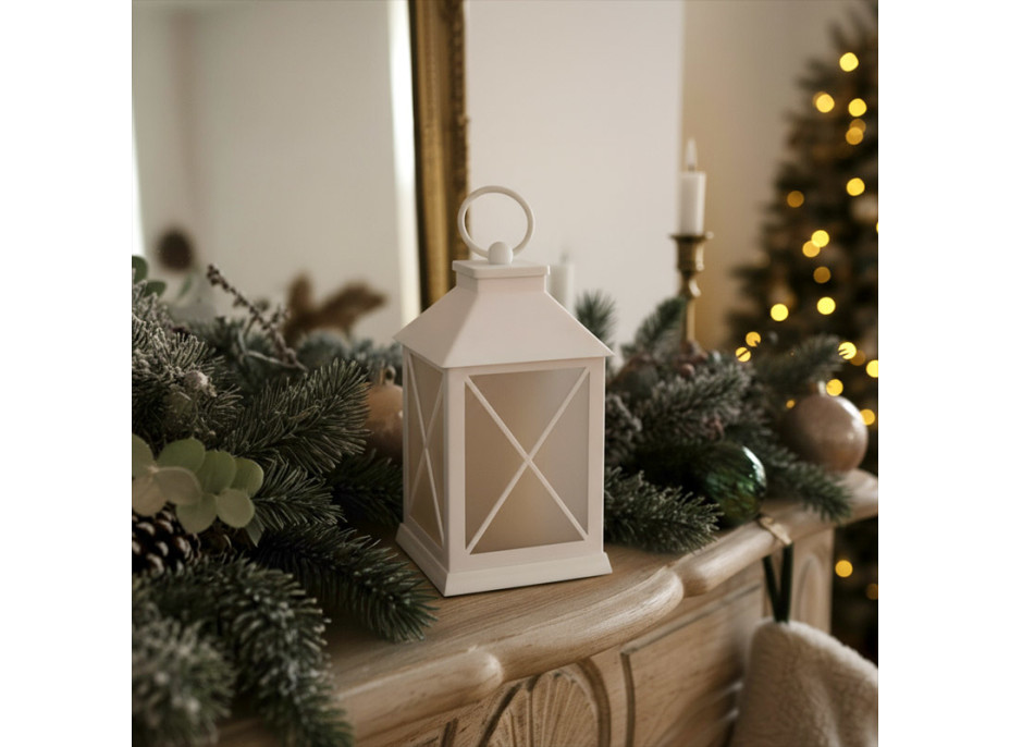 Solight LED vánoční lucerna bílá, 20cm, časovač, 2x AA