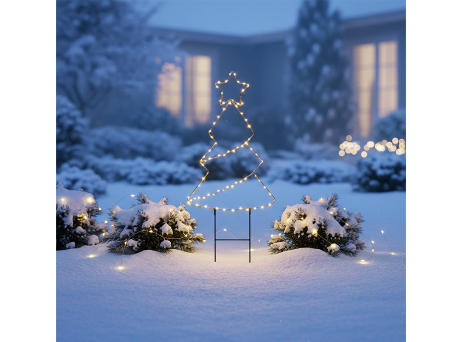 Solight LED venkovní dekorace vánoční stromeček, 85x LED, časovač, 68cm, 3x AA