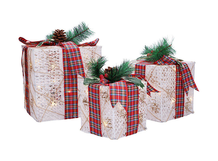 Solight sada 3 LED vánočních dárků, 48x LED, IP44, 230V