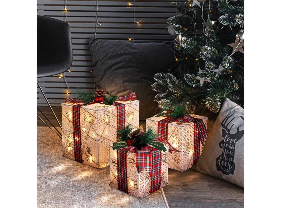 Solight sada 3 LED vánočních dárků, 48x LED, IP44, 230V
