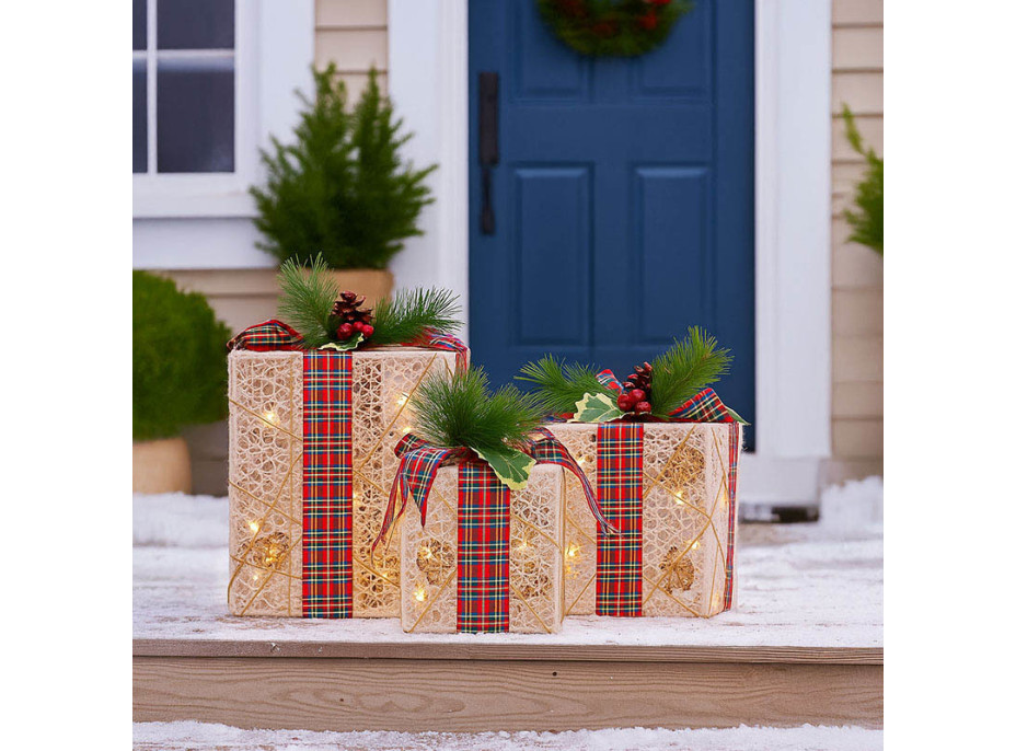 Solight sada 3 LED vánočních dárků, 48x LED, IP44, 230V