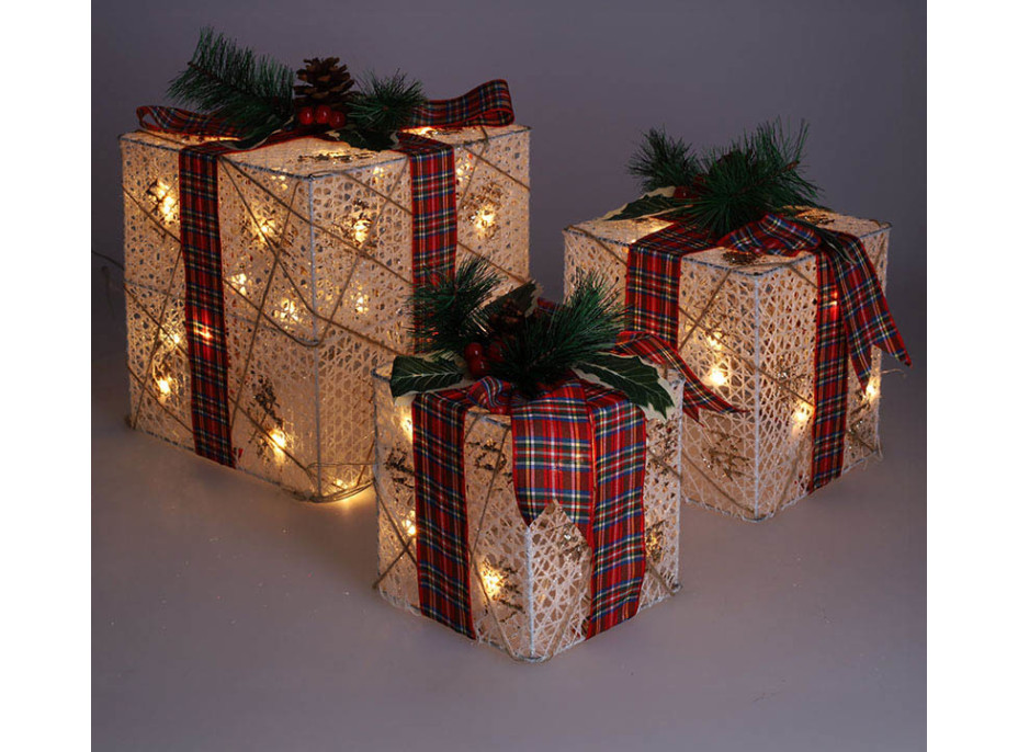 Solight sada 3 LED vánočních dárků, 48x LED, IP44, 230V