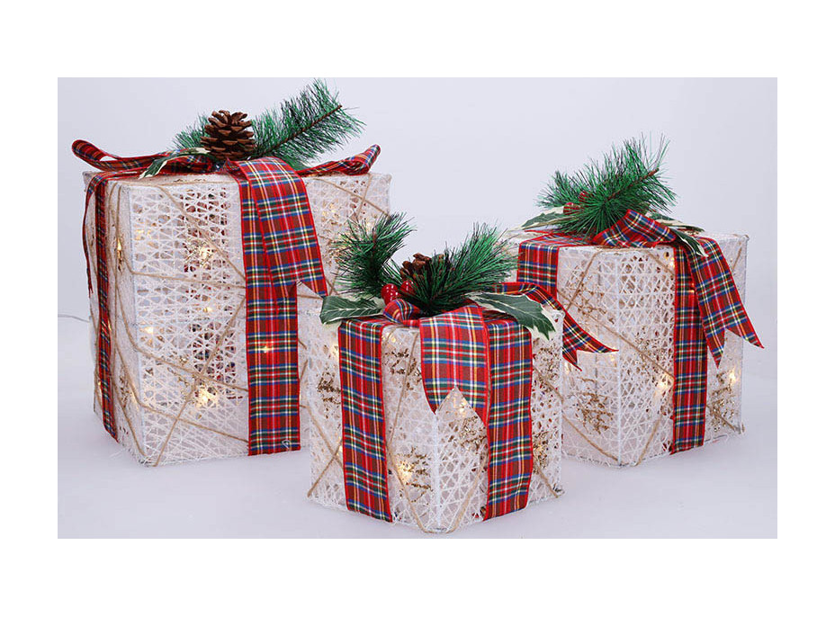 Solight sada 3 LED vánočních dárků, 48x LED, IP44, 230V