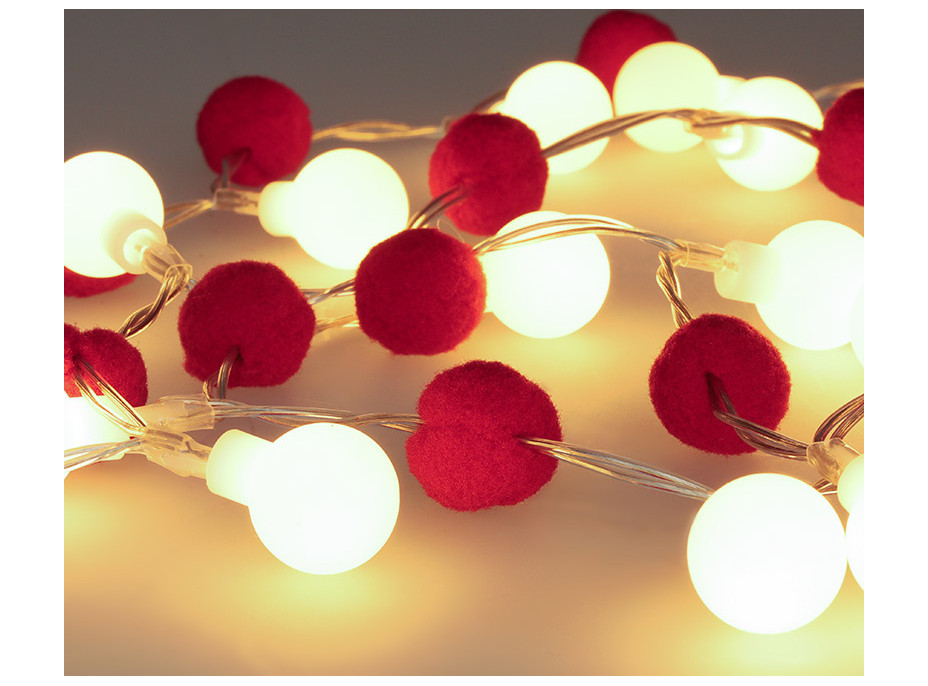Solight LED vánoční řetízek červená-bílá, 20x LED, 1,5m, 2xAA