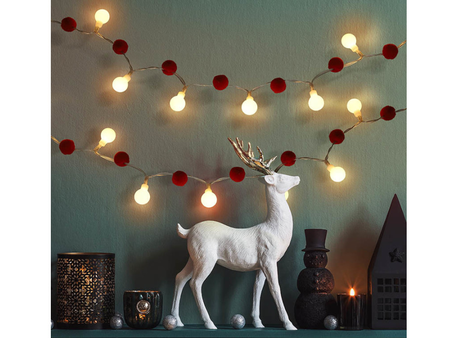 Solight LED vánoční řetízek červená-bílá, 20x LED, 1,5m, 2xAA