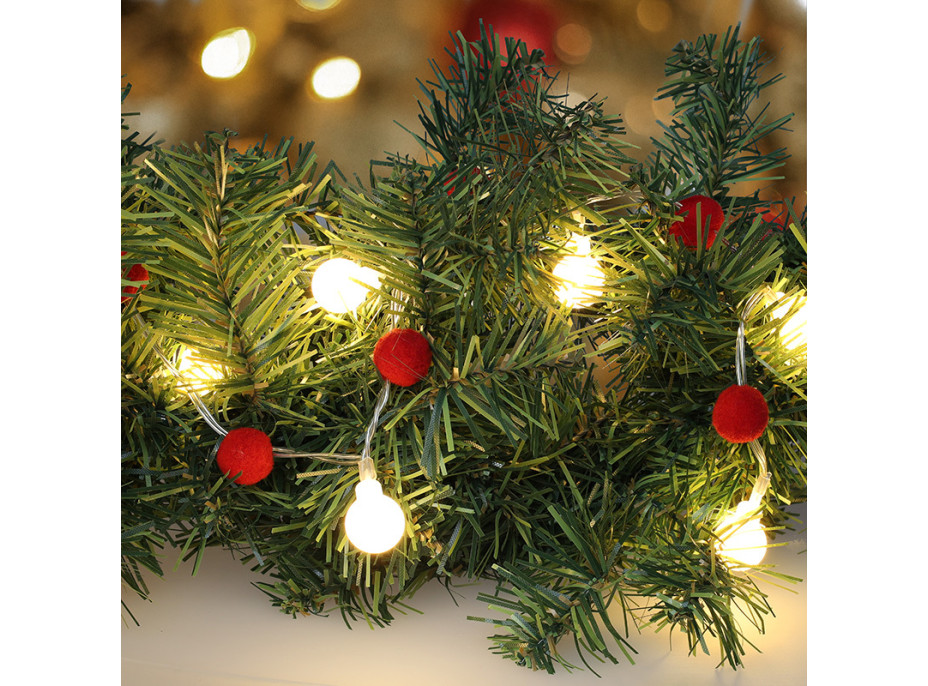 Solight LED vánoční řetízek červená-bílá, 20x LED, 1,5m, 2xAA