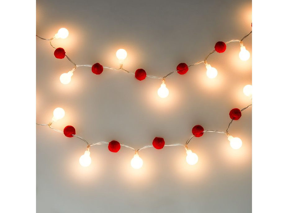 Solight LED vánoční řetízek červená-bílá, 20x LED, 1,5m, 2xAA
