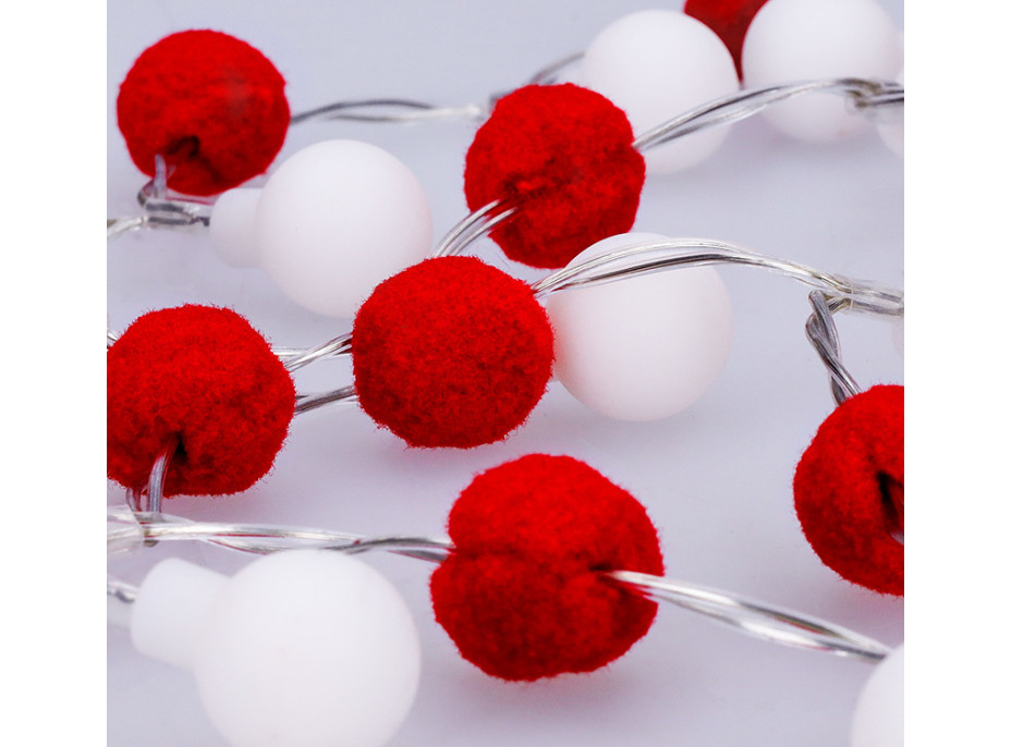 Solight LED vánoční řetízek červená-bílá, 20x LED, 1,5m, 2xAA