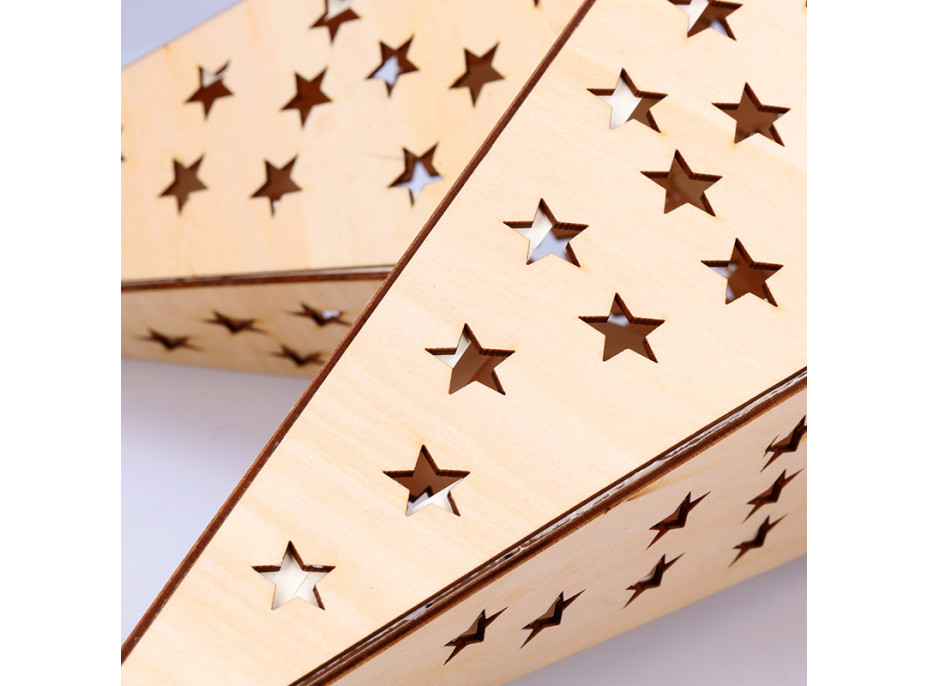 Solight LED dřevěná vánoční hvězda, závěsná, časovač, 20x LED, 65cm, 2x AA