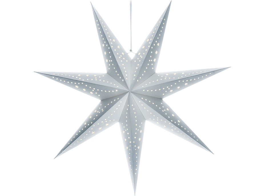 Solight LED vánoční hvězda stříbrná, závěsná, časovač, 60cm, 20x LED, 2x AA