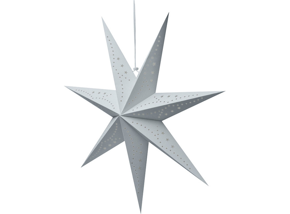 Solight LED vánoční hvězda stříbrná, závěsná, časovač, 60cm, 20x LED, 2x AA