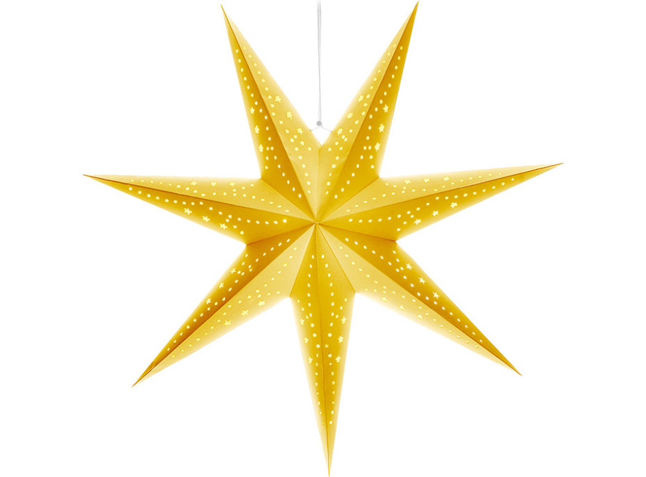 Solight LED vánoční hvězda zlatá, závěsná, časovač, 60cm, 20x LED, 2x AA