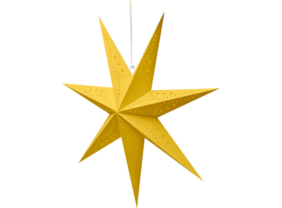 Solight LED vánoční hvězda zlatá, závěsná, časovač, 60cm, 20x LED, 2x AA