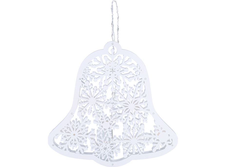 Solight LED dřevěný vánoční zvoneček, 9x LED, bílá, 30cm, časovač, 2x AA