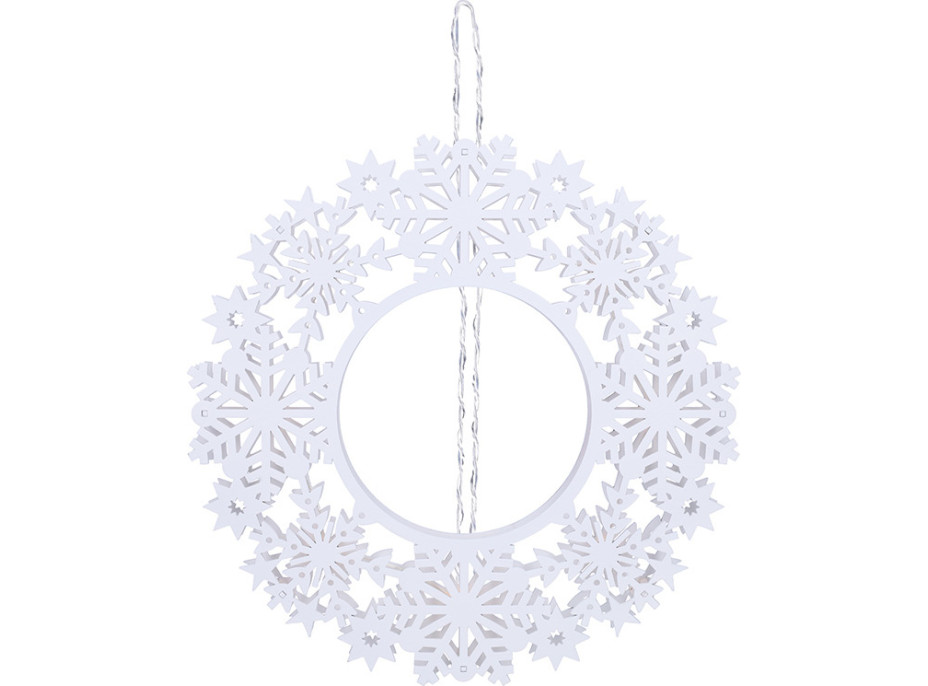 Solight LED dřevěný vánoční věnec, 10x LED, bílá, 30cm, časovač, 2x AA