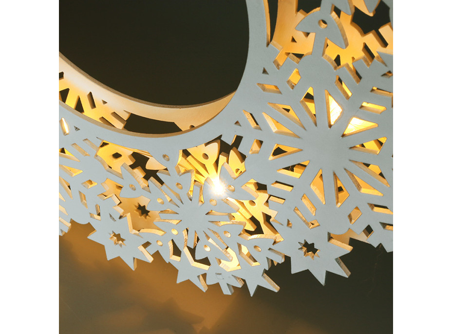 Solight LED dřevěný vánoční věnec, 10x LED, bílá, 30cm, časovač, 2x AA