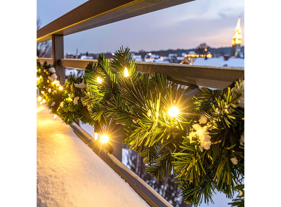 Solight LED vánoční girlanda s jehličím, 5m, 80x LED, časovač, 3xAA, IP44