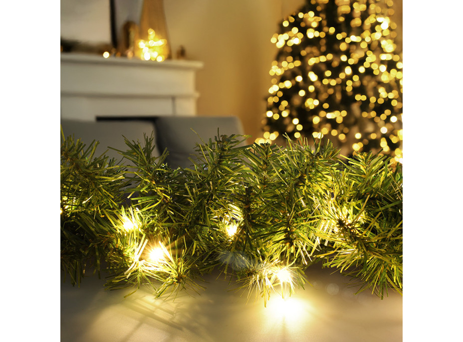 Solight LED vánoční girlanda s jehličím, 7m, 112x LED, časovač, 230V, IP44