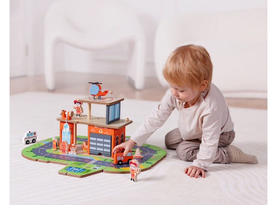 2Kids Toys Dřevěná stanice Hasiči 2 v 1