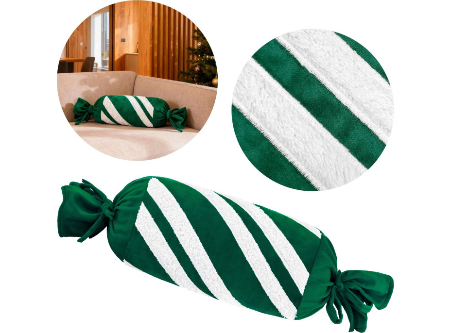 Vánoční polštář SWEET CANDY 60 cm - zelený/bílý