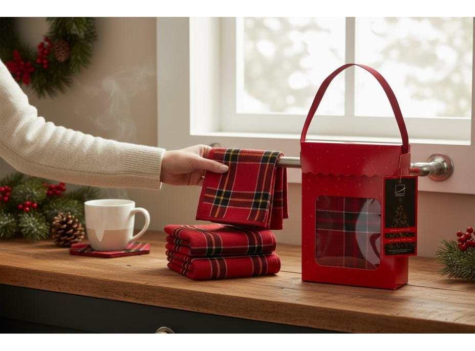 Sada utěrek MAGICAL CHRISTMAS v dárkovém balení - 2 kusy - červená/zelená