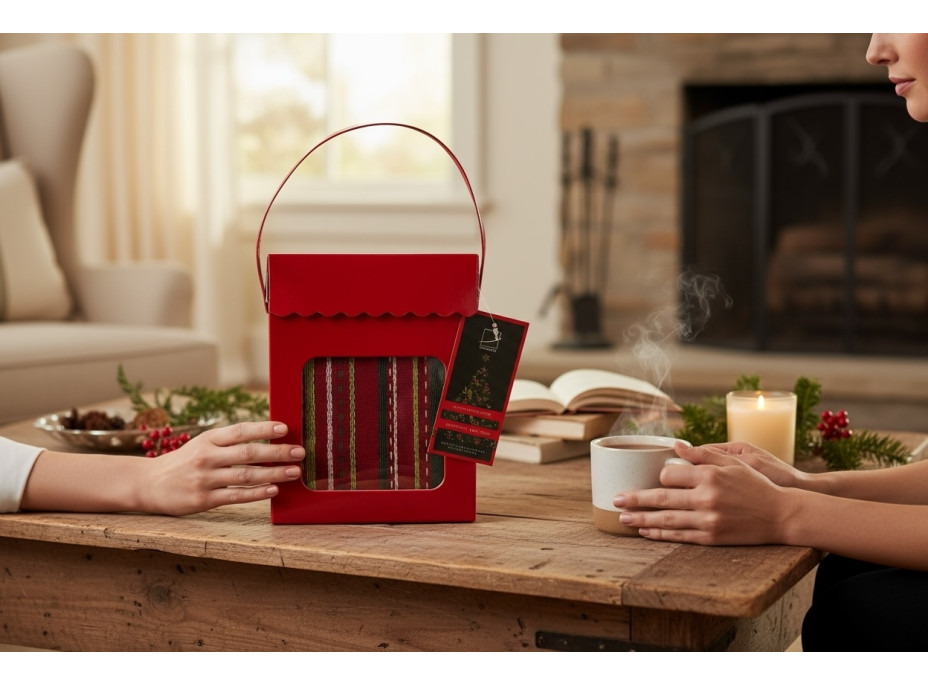 Sada utěrek MAGICAL CHRISTMAS v dárkovém balení - 2 kusy - červená/pruhy