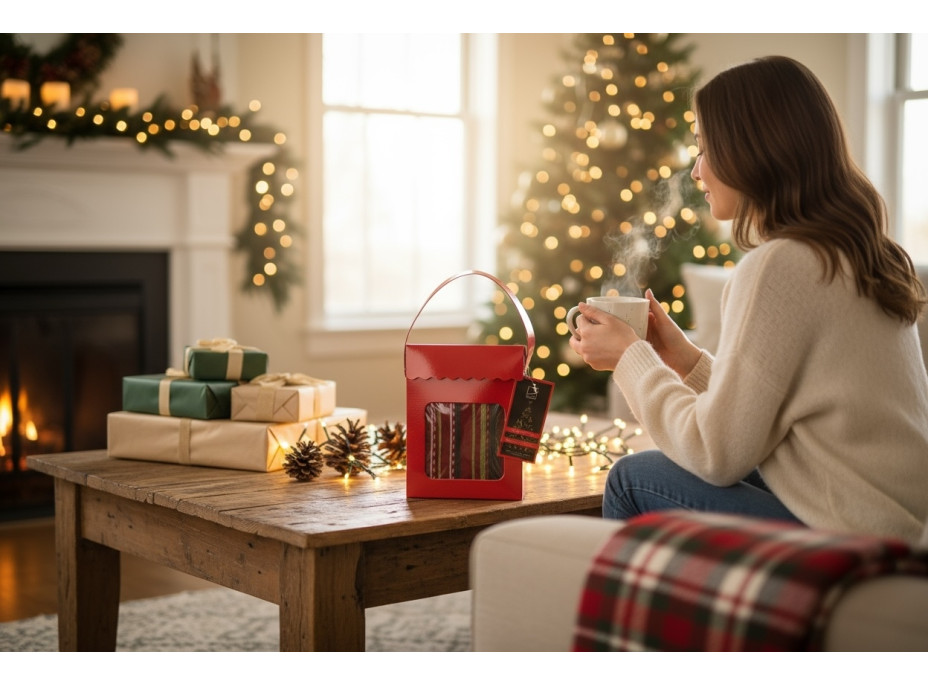 Sada utěrek MAGICAL CHRISTMAS v dárkovém balení - 2 kusy - červená/pruhy