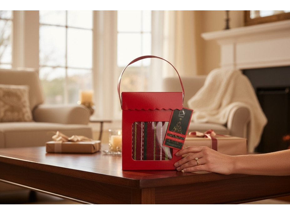 Sada utěrek MAGICAL CHRISTMAS v dárkovém balení - 2 kusy - červená/pruhy