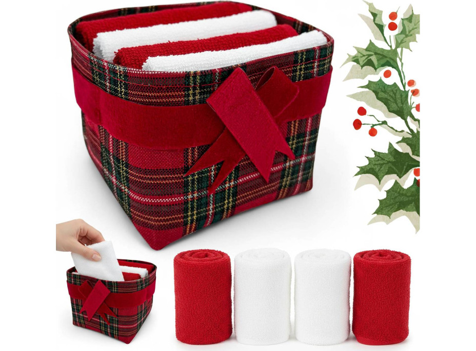 Sada ručníků na ruce MAGIC HOLIDAY v dárkovém balení - 4 kusy - červená/bílá