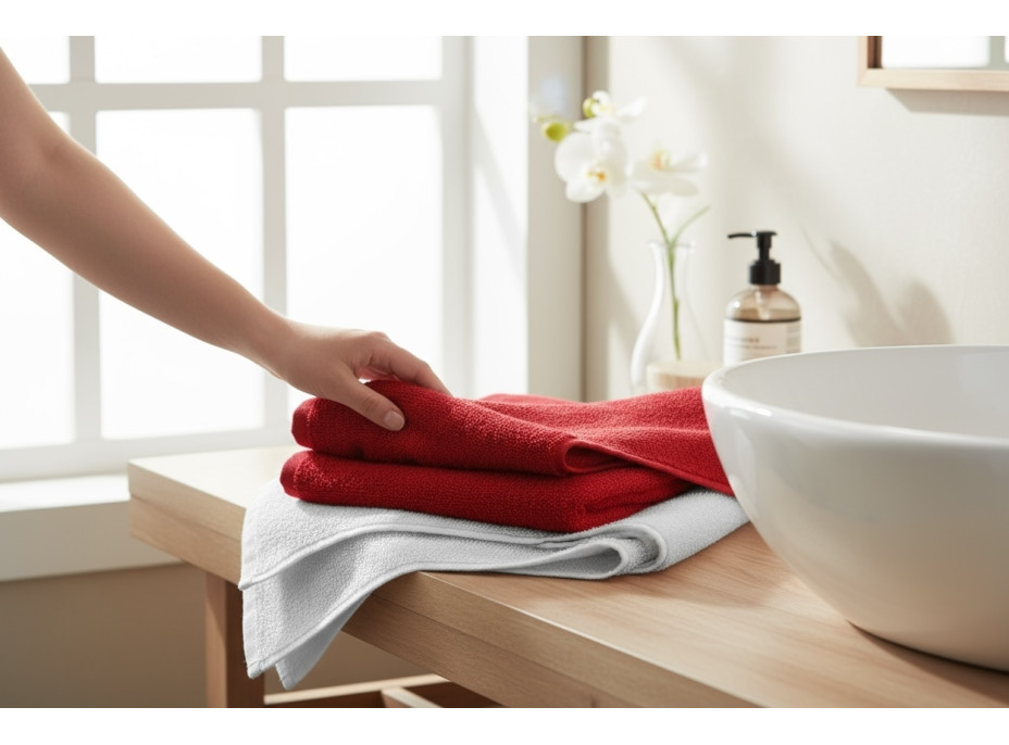 Sada ručníků na ruce MAGIC HOLIDAY v dárkovém balení - 4 kusy - červená/bílá