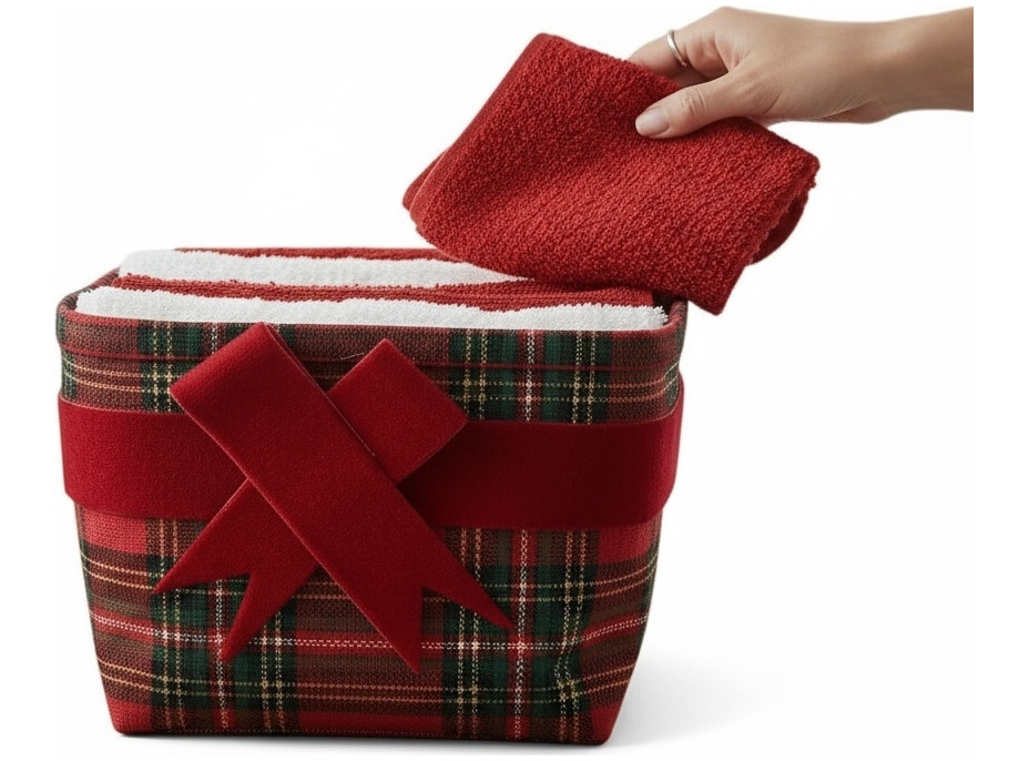 Sada ručníků na ruce MAGIC HOLIDAY v dárkovém balení - 4 kusy - červená/bílá