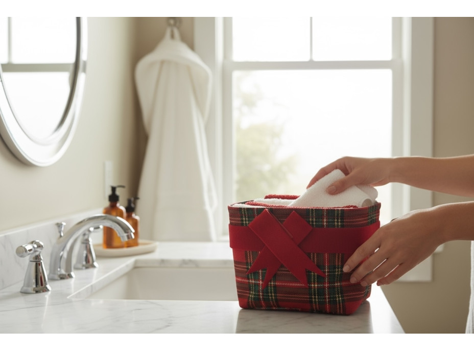 Sada ručníků na ruce MAGIC HOLIDAY v dárkovém balení - 4 kusy - červená/bílá