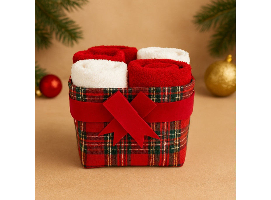 Sada ručníků na ruce MAGIC HOLIDAY v dárkovém balení - 4 kusy - červená/bílá