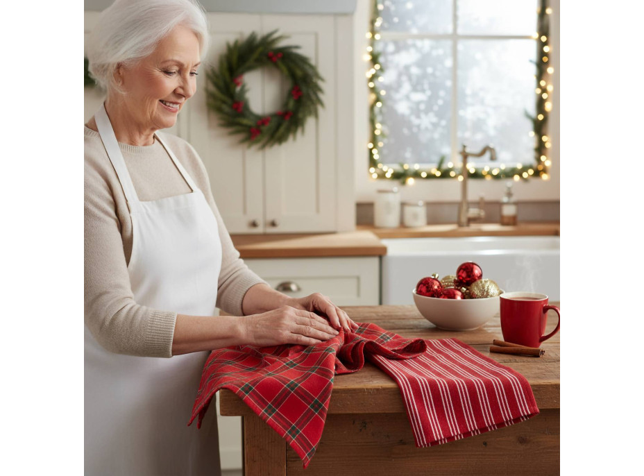 Sada utěrek VÁNOČNÍ KOUZLO v dárkovém balení - 2 kusy - červená