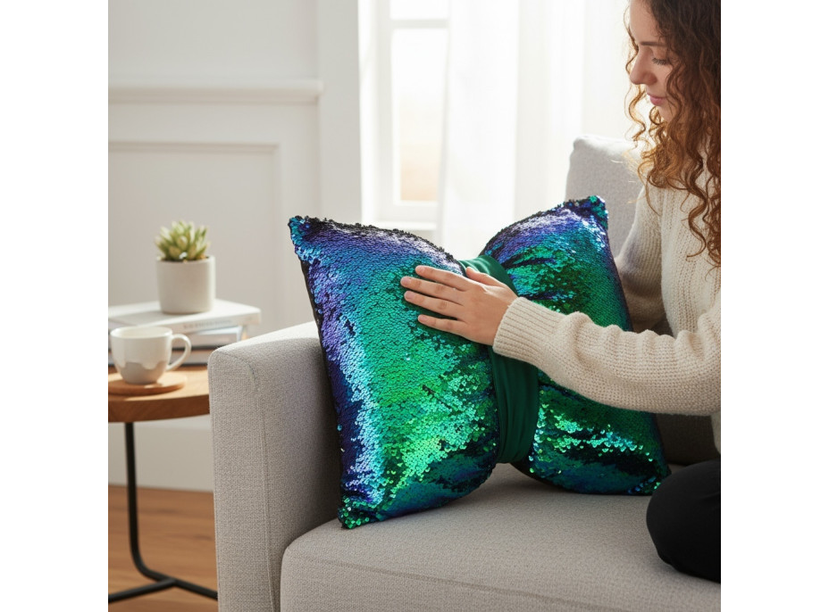 Dekorační polštář GLAM SHINE 40x40 cm - odstíny zelené/černý