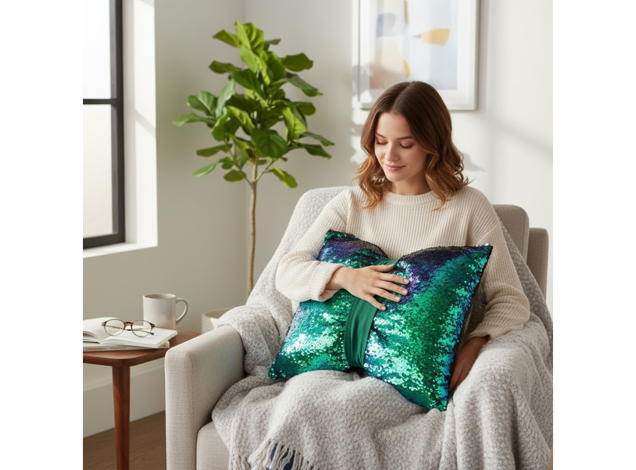 Dekorační polštář GLAM SHINE 40x40 cm - odstíny zelené/černý