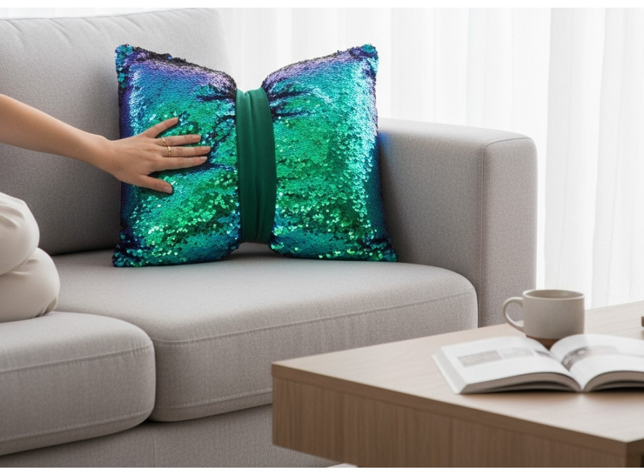 Dekorační polštář GLAM SHINE 40x40 cm - odstíny zelené/černý