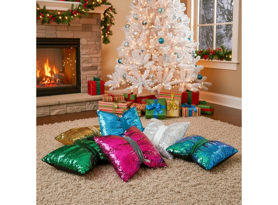 Dekorační polštář GLAM SHINE 40x40 cm - odstíny zelené/černý