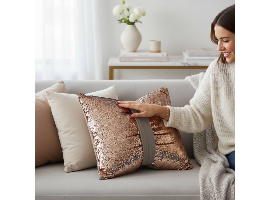 Dekorační polštář GLAM SHINE 40x40 cm - béžový/zlatý