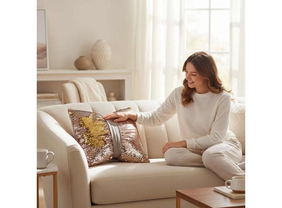 Dekorační polštář GLAM SHINE 40x40 cm - béžový/zlatý