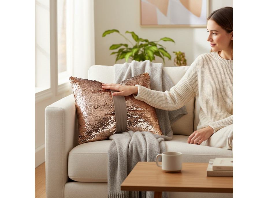 Dekorační polštář GLAM SHINE 40x40 cm - béžový/zlatý