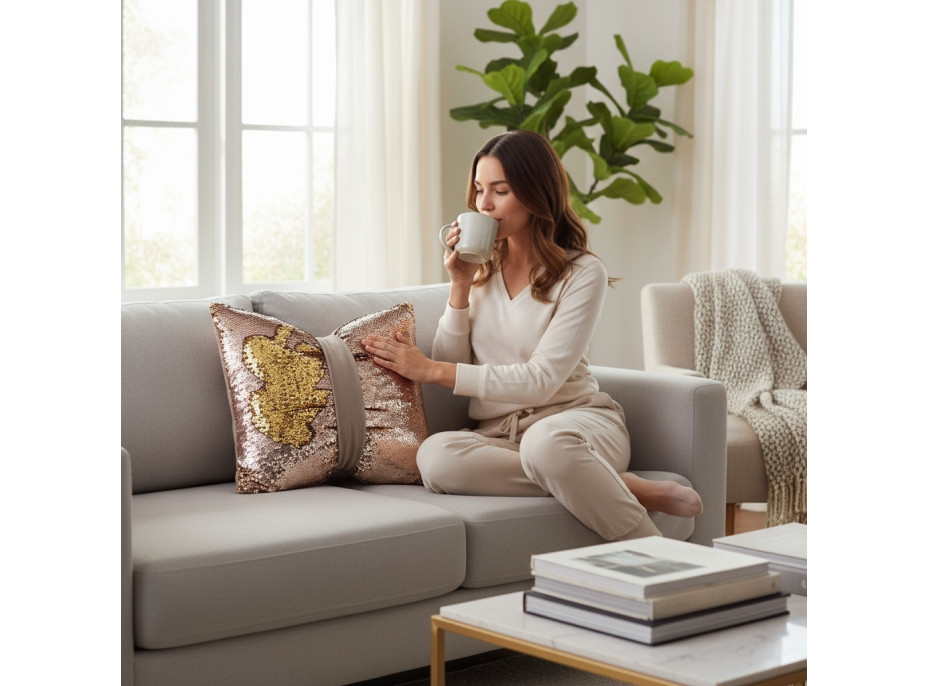 Dekorační polštář GLAM SHINE 40x40 cm - béžový/zlatý