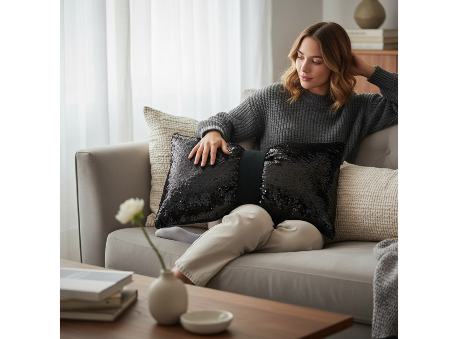 Dekorační polštář GLAM SHINE 30x50 cm - černý/grafitový