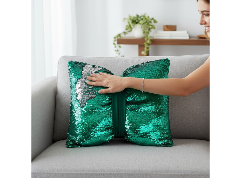 Dekorační polštář GLAM SHINE 40x40 cm - zelený/stříbrný