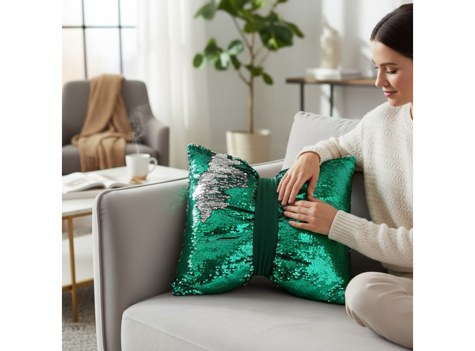 Dekorační polštář GLAM SHINE 40x40 cm - zelený/stříbrný
