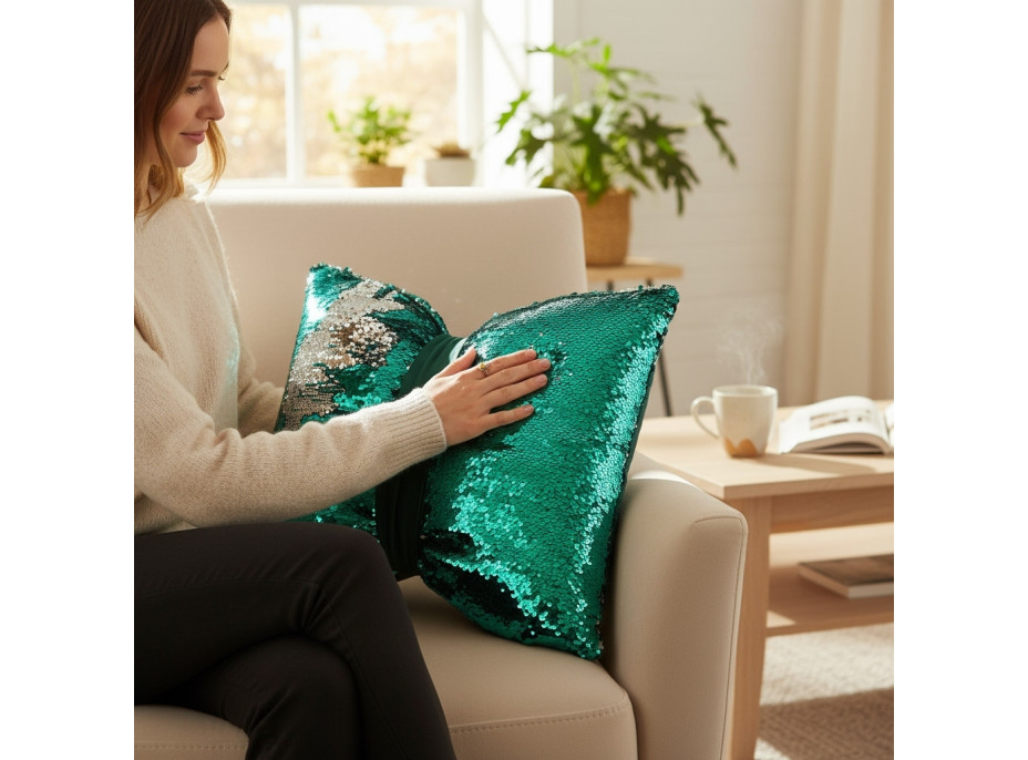 Dekorační polštář GLAM SHINE 40x40 cm - zelený/stříbrný
