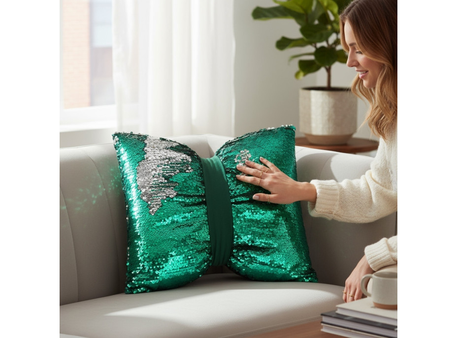 Dekorační polštář GLAM SHINE 40x40 cm - zelený/stříbrný