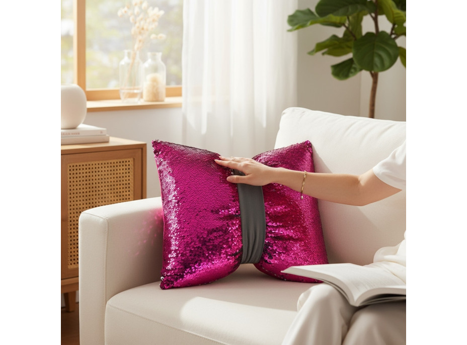 Dekorační polštář GLAM SHINE 40x40 cm - růžový/stříbrný